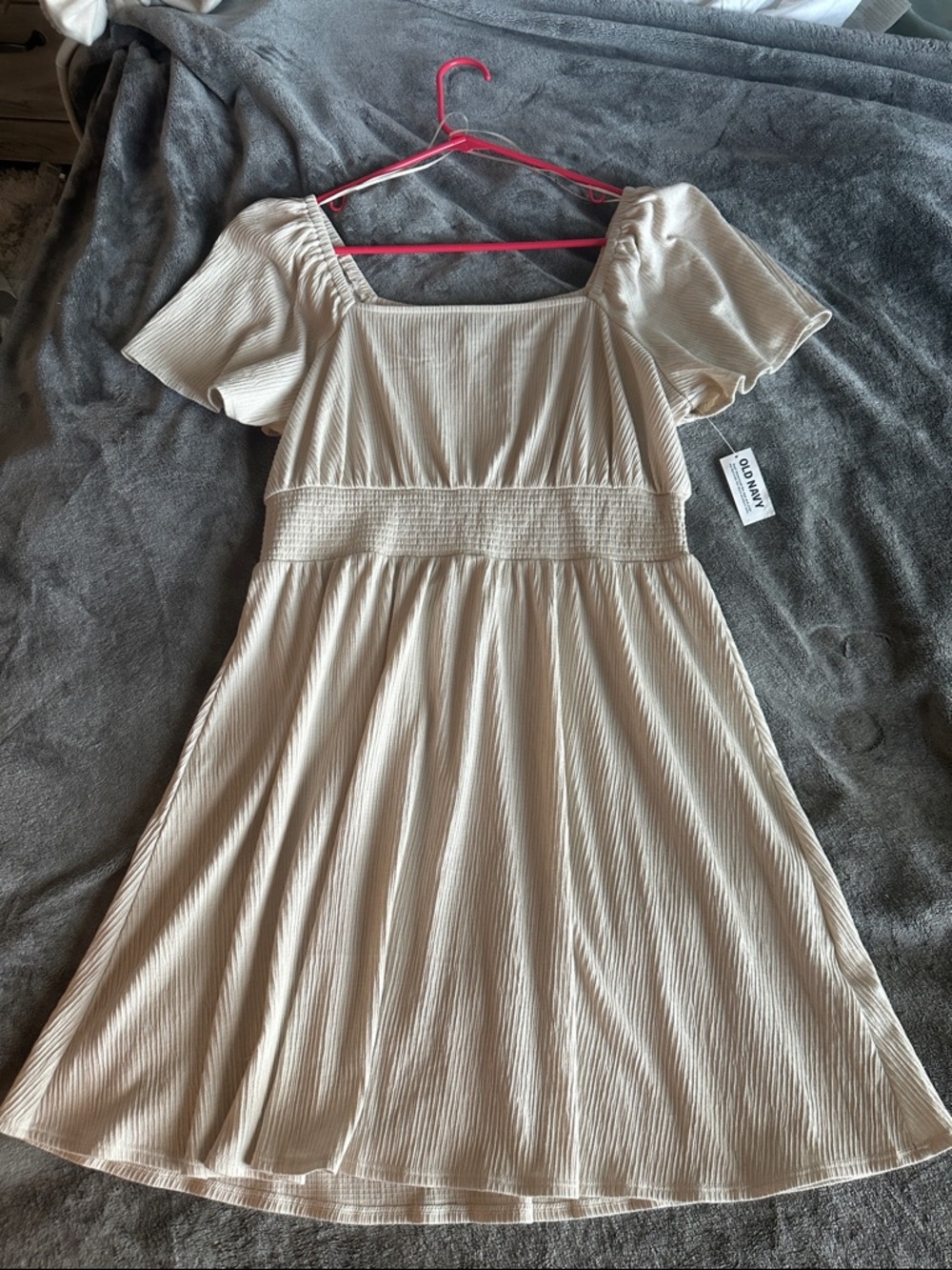 Old Navy Cream Off-Shoulder Ribbed Fit-and-Flare Dress
